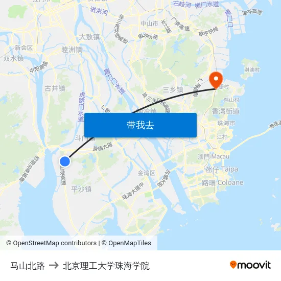 马山北路 to 北京理工大学珠海学院 map