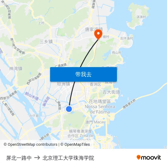 屏北一路中 to 北京理工大学珠海学院 map