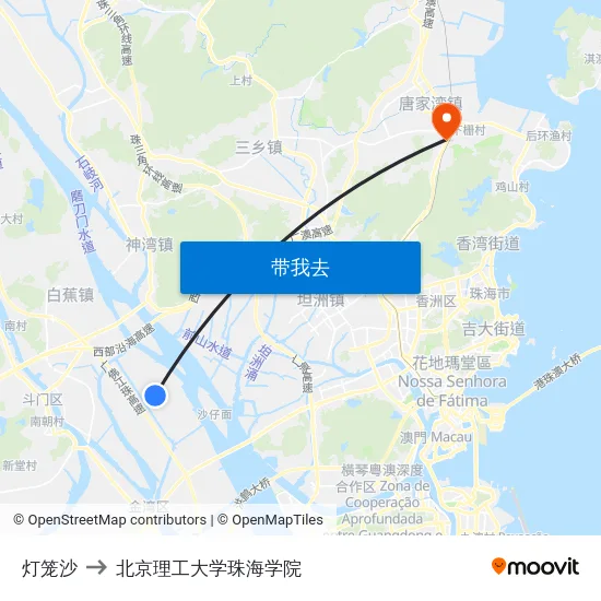 灯笼沙 to 北京理工大学珠海学院 map