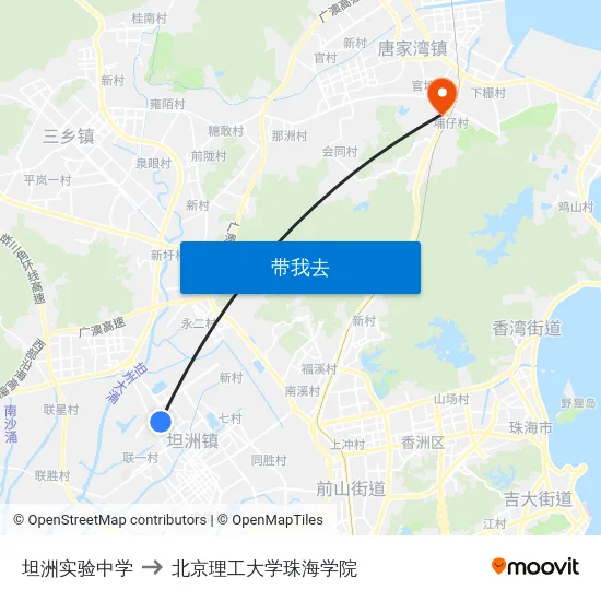 坦洲实验中学 to 北京理工大学珠海学院 map