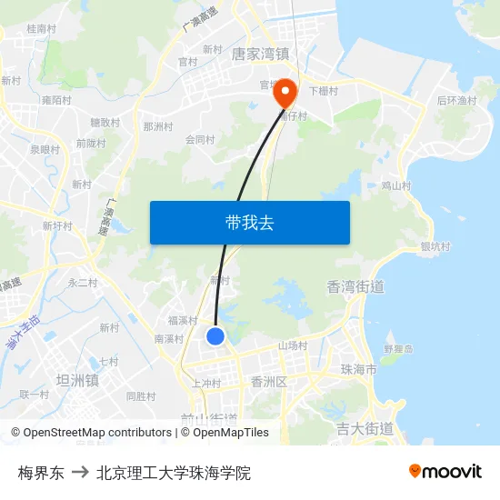 梅界东 to 北京理工大学珠海学院 map