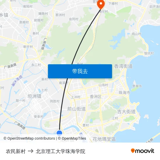 农民新村 to 北京理工大学珠海学院 map