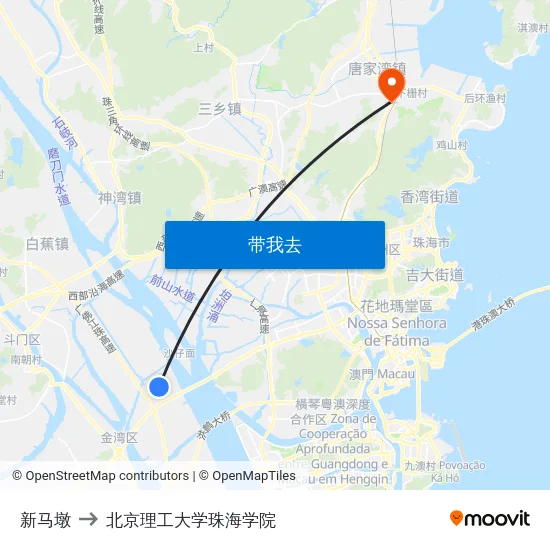 新马墩 to 北京理工大学珠海学院 map