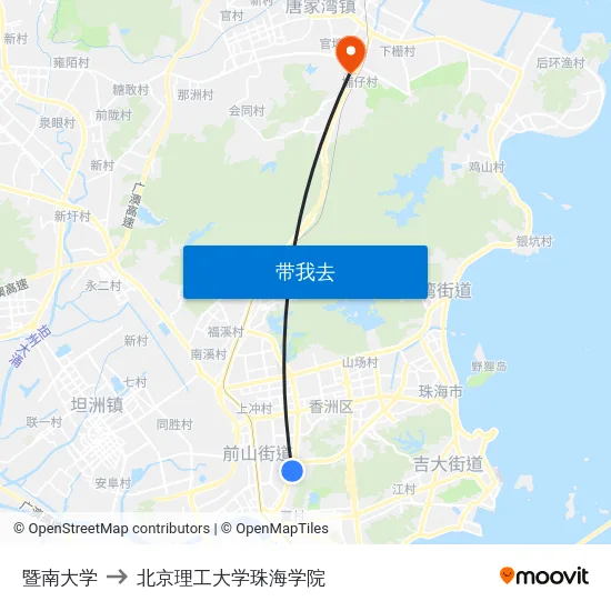 暨南大学 to 北京理工大学珠海学院 map