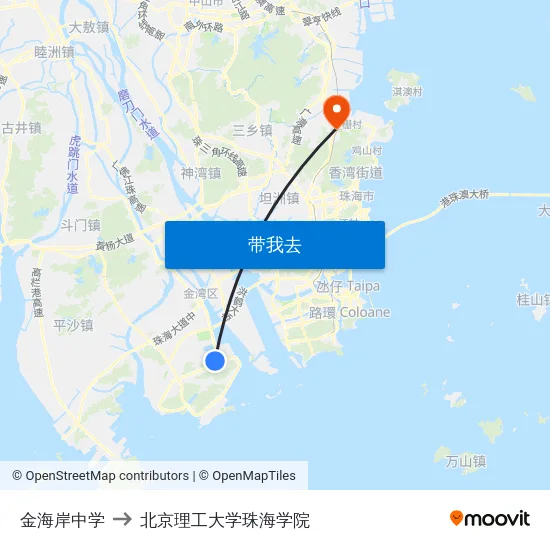 金海岸中学 to 北京理工大学珠海学院 map