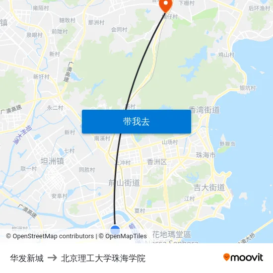 华发新城 to 北京理工大学珠海学院 map