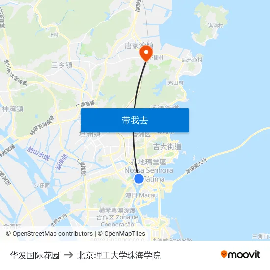 华发国际花园 to 北京理工大学珠海学院 map