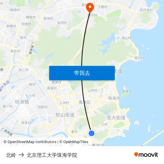北岭 to 北京理工大学珠海学院 map
