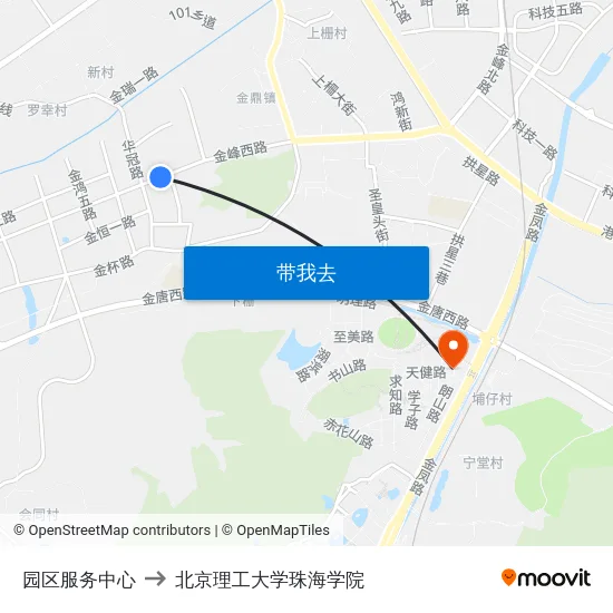 园区服务中心 to 北京理工大学珠海学院 map