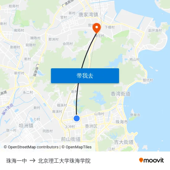 珠海一中 to 北京理工大学珠海学院 map