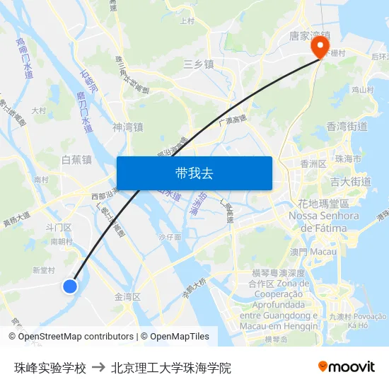 珠峰实验学校 to 北京理工大学珠海学院 map