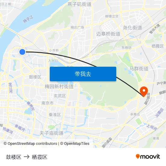 鼓楼区 to 栖霞区 map