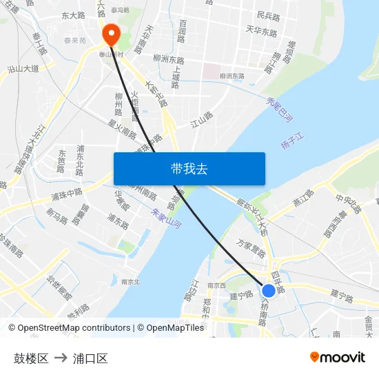 鼓楼区 to 浦口区 map