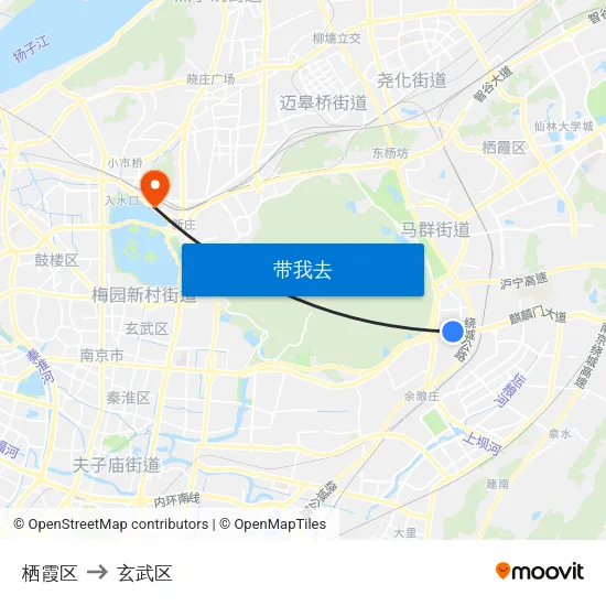 栖霞区 to 玄武区 map