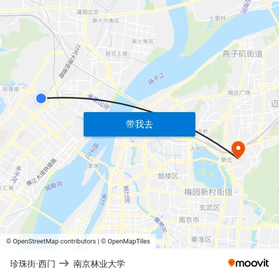 珍珠街·西门 to 南京林业大学 map