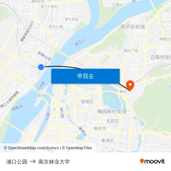 浦口公园 to 南京林业大学 map