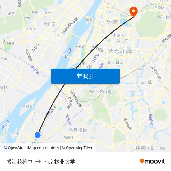盛江花苑中 to 南京林业大学 map