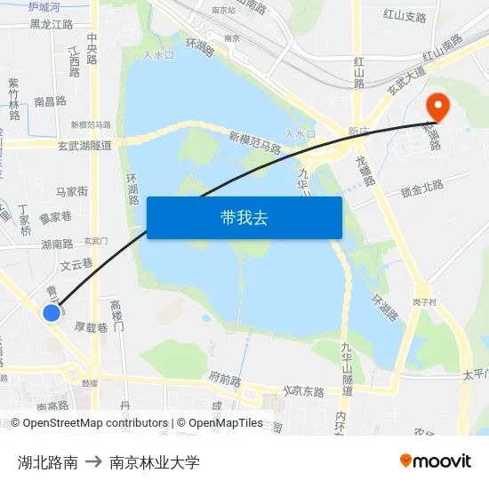 湖北路南 to 南京林业大学 map