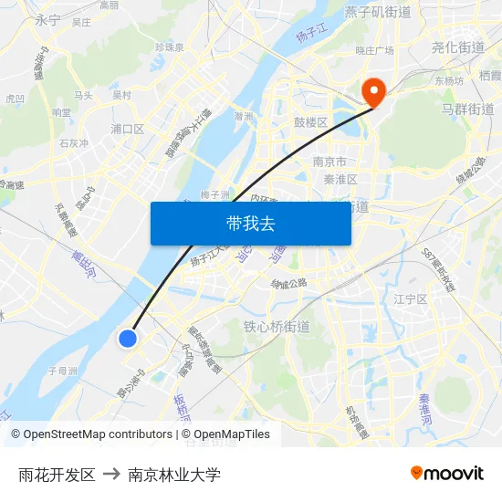 雨花开发区 to 南京林业大学 map