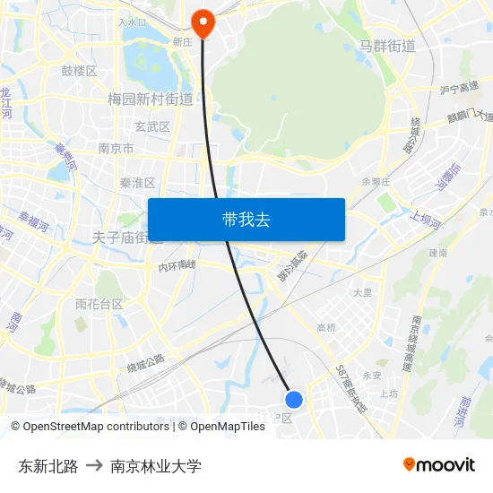 东新北路 to 南京林业大学 map