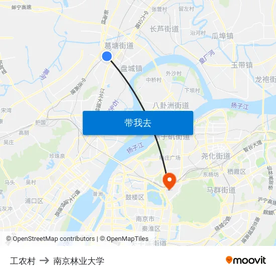 工农村 to 南京林业大学 map