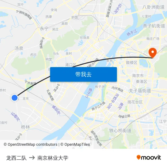 龙西二队 to 南京林业大学 map