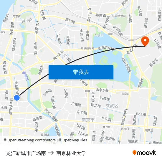 龙江新城市广场南 to 南京林业大学 map