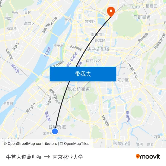 牛首大道葛师桥 to 南京林业大学 map