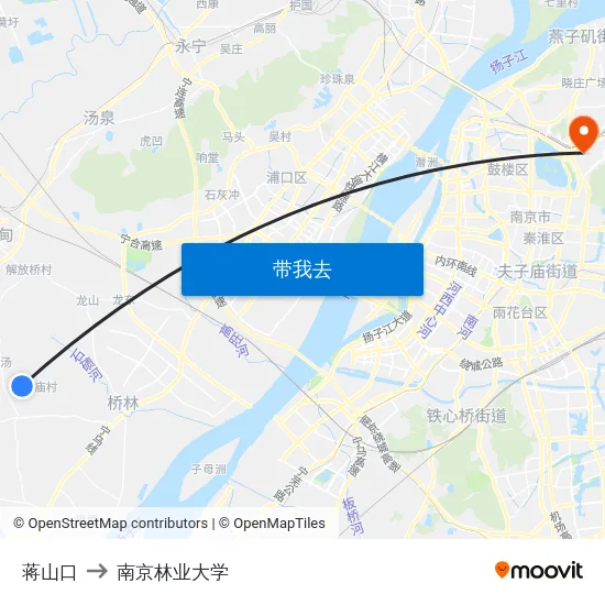 蒋山口 to 南京林业大学 map