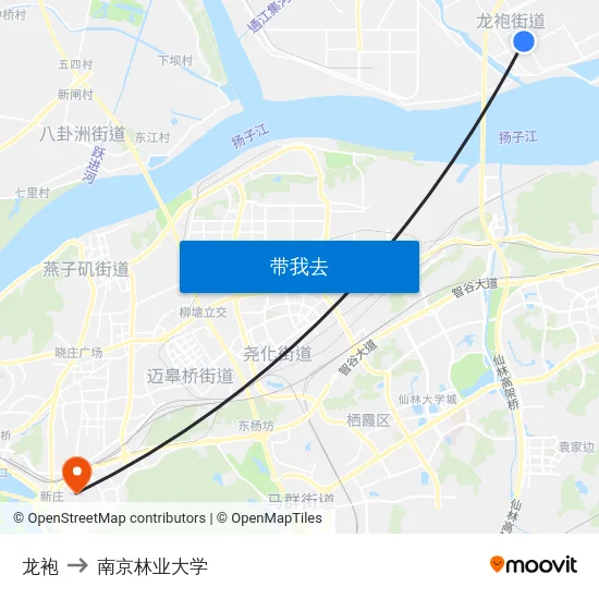 龙袍 to 南京林业大学 map