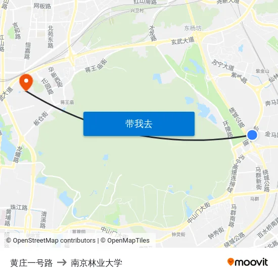 黄庄一号路 to 南京林业大学 map