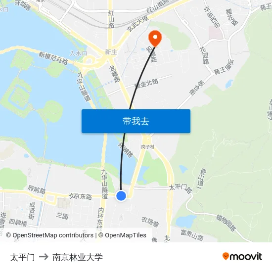 太平门 to 南京林业大学 map