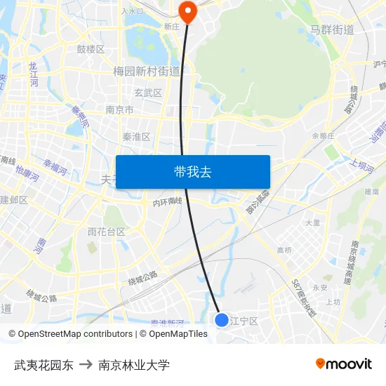 武夷花园东 to 南京林业大学 map