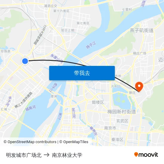 明发城市广场北 to 南京林业大学 map