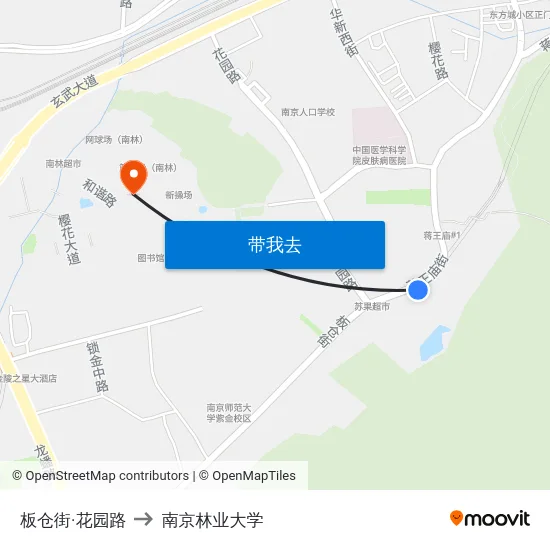 板仓街·花园路 to 南京林业大学 map