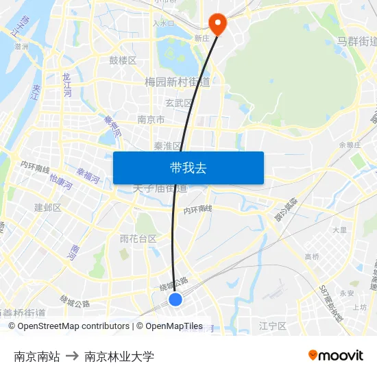 南京南站 to 南京林业大学 map