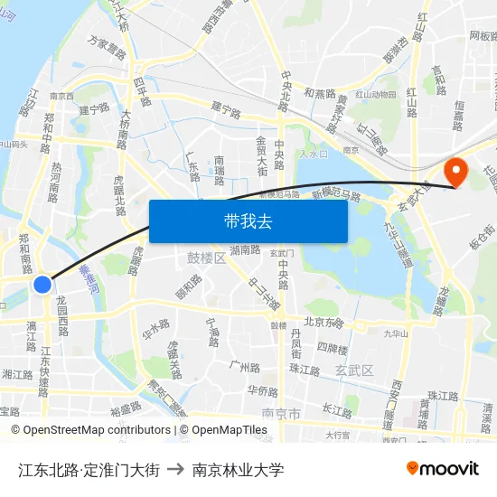 江东北路·定淮门大街 to 南京林业大学 map
