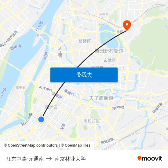 江东中路·元通南 to 南京林业大学 map