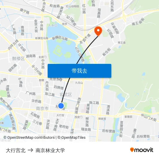 大行宫北 to 南京林业大学 map