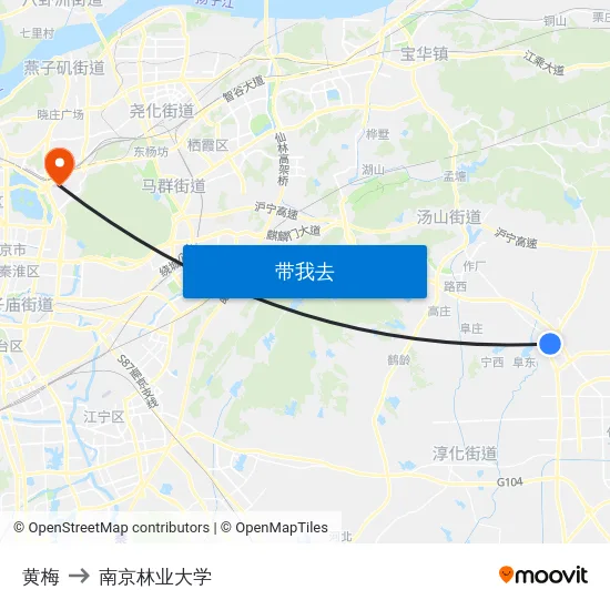 黄梅 to 南京林业大学 map