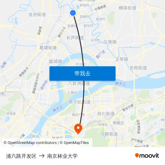 浦六路开发区 to 南京林业大学 map