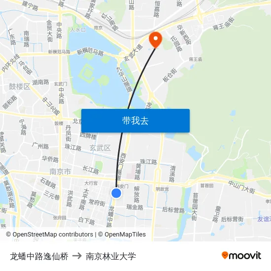 龙蟠中路逸仙桥 to 南京林业大学 map