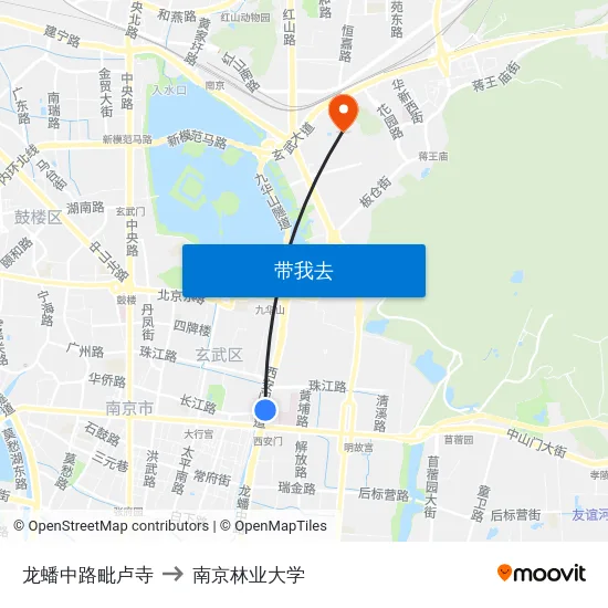 龙蟠中路毗卢寺 to 南京林业大学 map