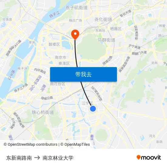 东新南路南 to 南京林业大学 map