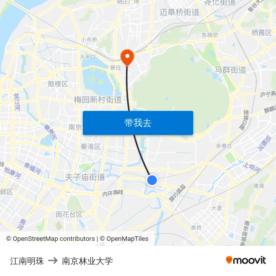 江南明珠 to 南京林业大学 map