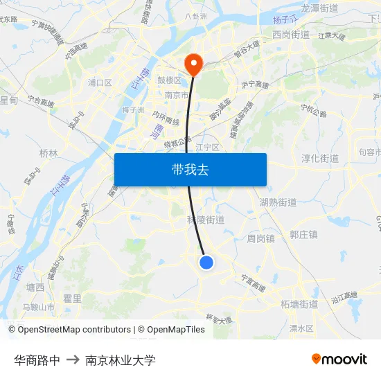 华商路中 to 南京林业大学 map