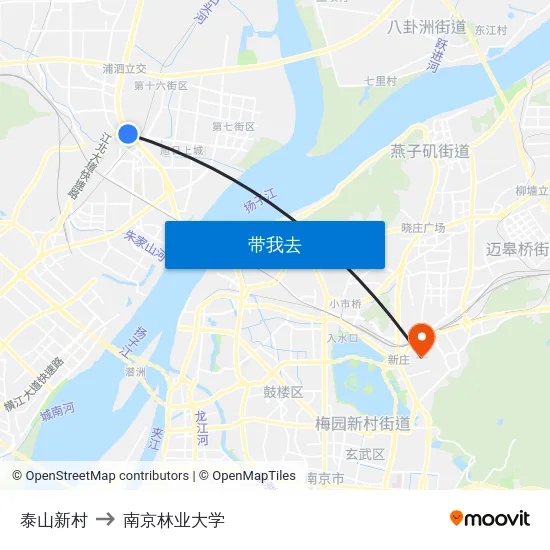 泰山新村 to 南京林业大学 map