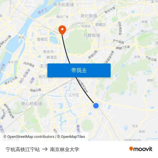 宁杭高铁江宁站 to 南京林业大学 map