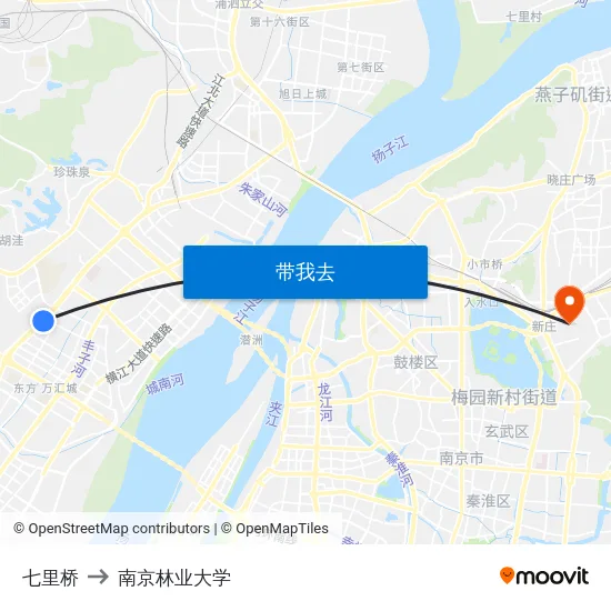 七里桥 to 南京林业大学 map