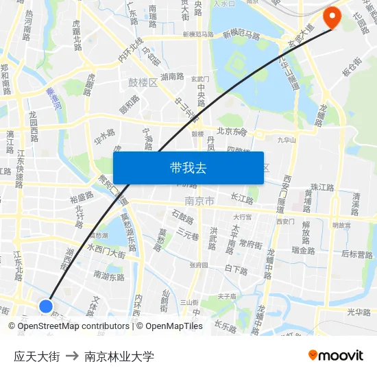 应天大街 to 南京林业大学 map
